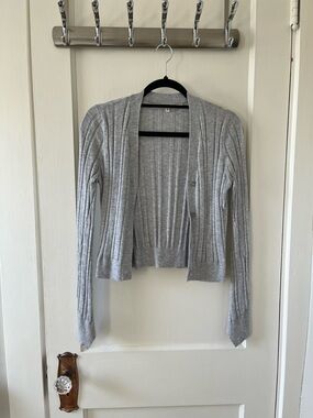 Women’s RACHEL Rachel Roy Light Gray Ribbed Cropped Cardigan (M)
